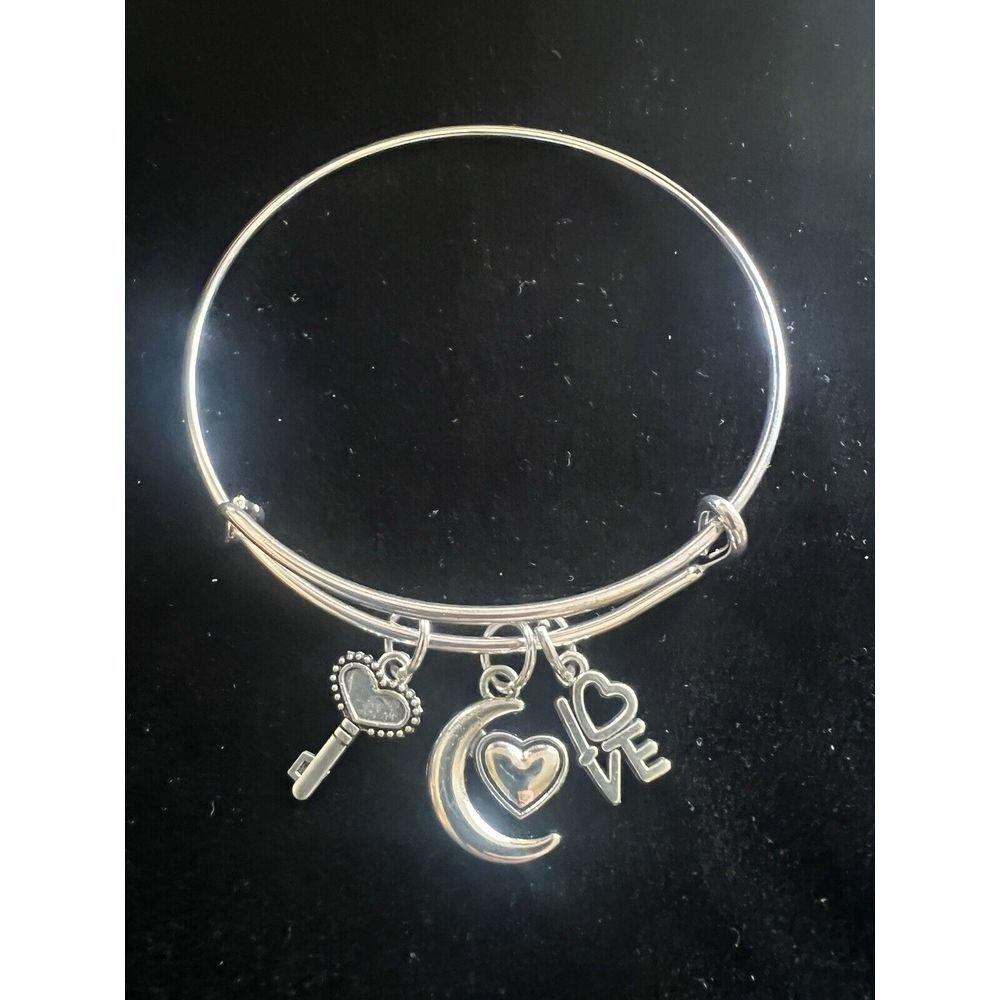 Silver Heart Love Moon Valentine Sweetheart Bracelet Bangle Handmade Jewelry NEW